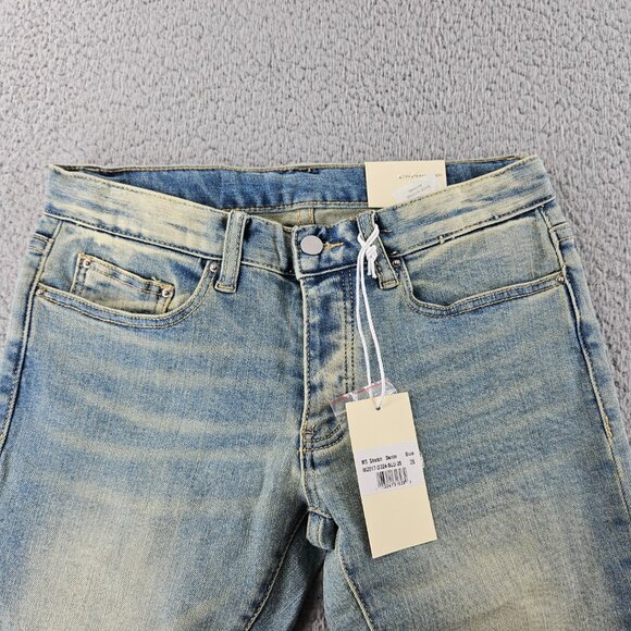 mnml M5 Stretch Denim Jeans Mens 28 Blue Tapered Ankle Zips Button Fly - Picture 2 of 16